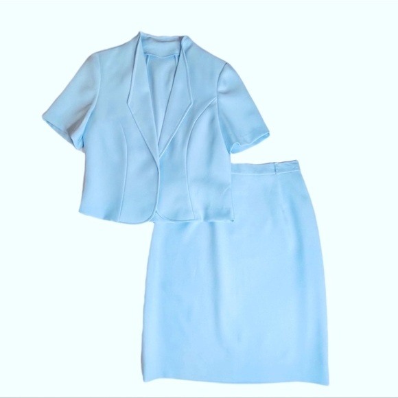 Dresses & Skirts - VINTAGE 70s 2-piece skirt SET baby blue matching skirtsuit minimalist workwear